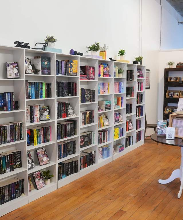 Bookshelves lined with books at Besties Beyond the Bookmark