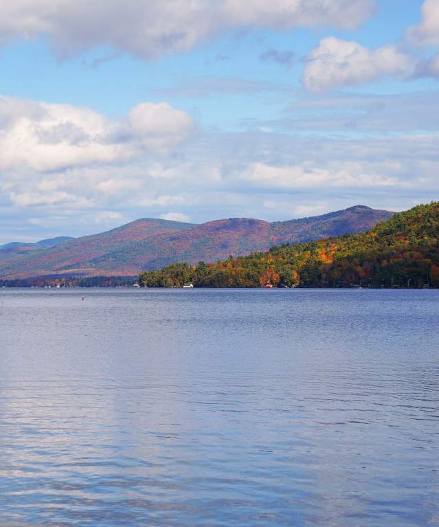 Fall foliage on the Adirondack Mountains around Lake George