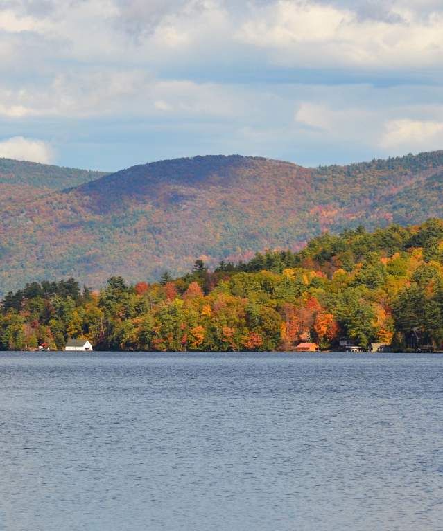 Fall foliage on the Adirondack Mountains around Lake George