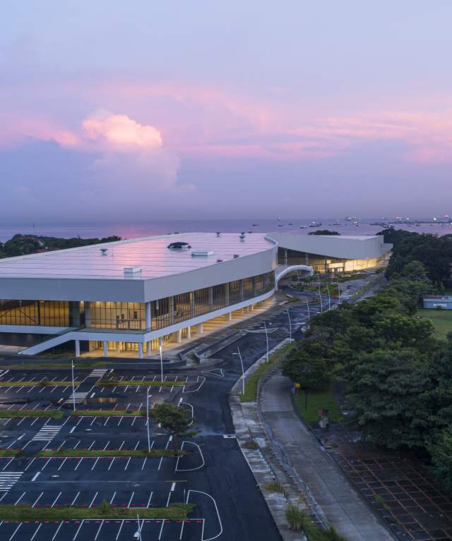 Aerial view of the Panamá Convention Center in Panamá City, Panamá