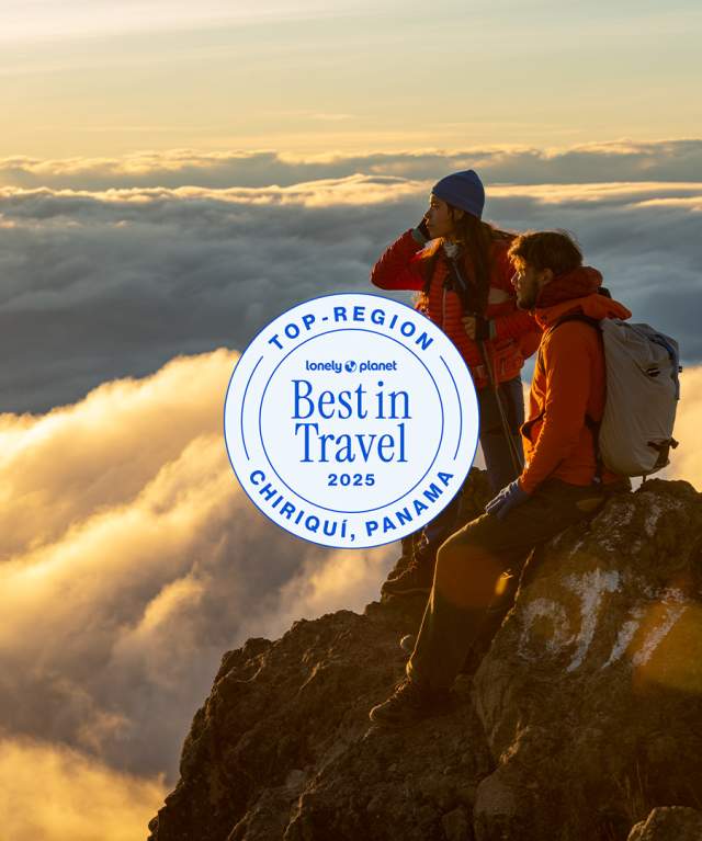 Chiriquí awarded as Top Region in Lonely Planet's Best in Travel 2025. Couple at the Top of Barú Volcano, cloud view