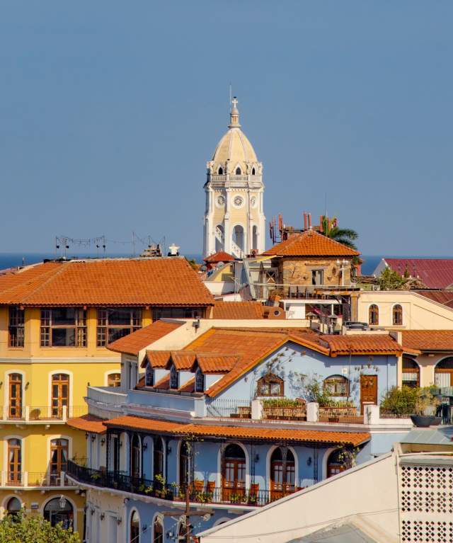 Panoramic view of the Casco Antiguo in Panama City, Panama
