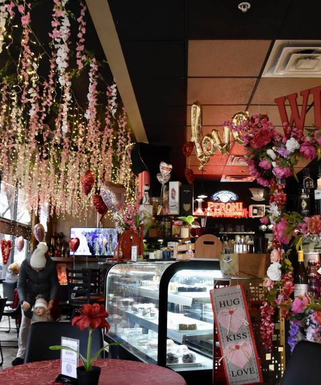 Picture of Astoria Cafe decorated for Valentine's Day