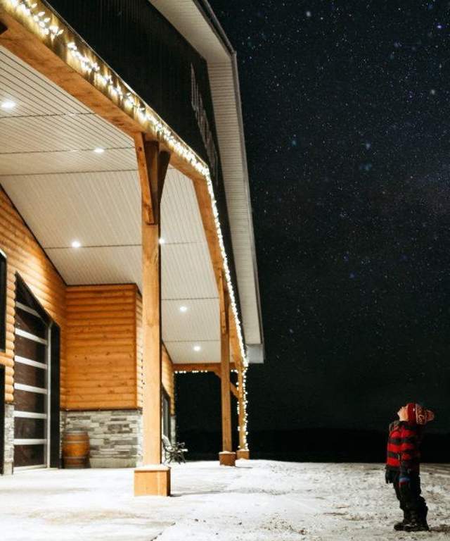 boy looking at holiday lights