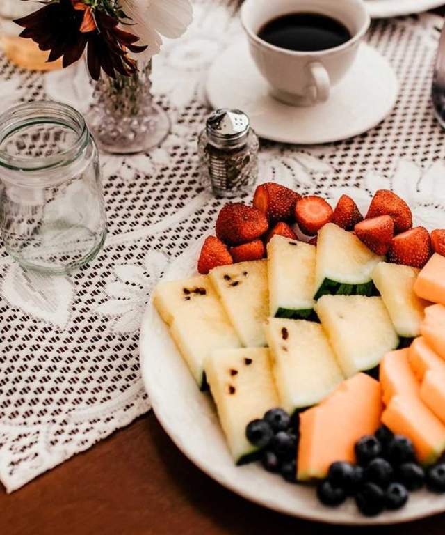 Breakfast with fruits and coffee