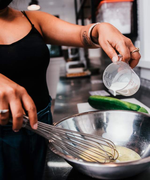 Aggie making frittatas