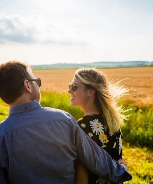 Happy couple at a rural place