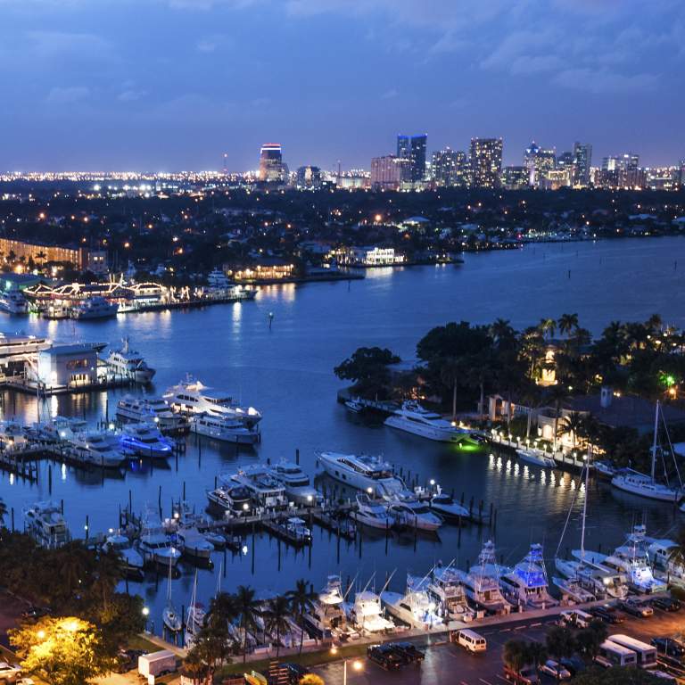 Aerial view of Fort Lauderdale waterways in the evening
