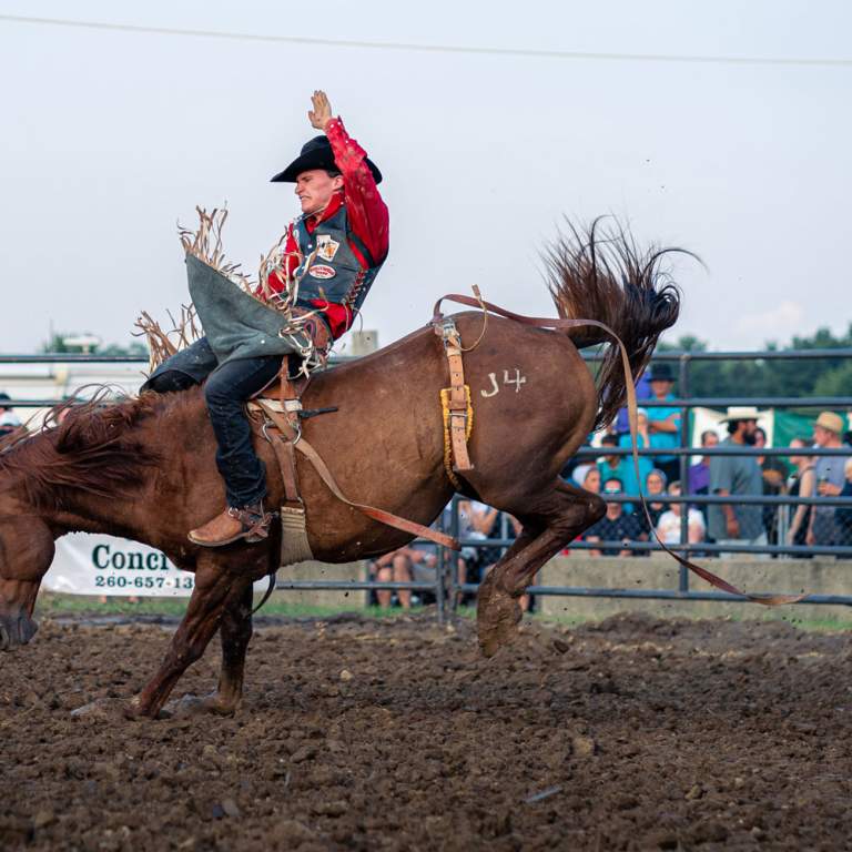 Bronco rider at Harlan Days rodeo. Copyright Kevin Mullett. Used with permission.