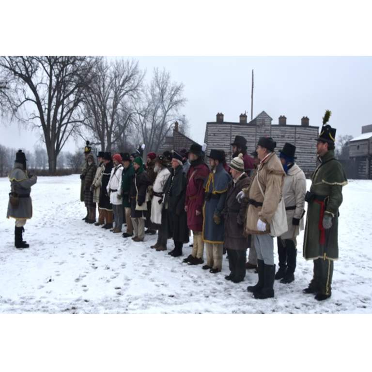 Groups of people in their 1812 Officer & NCO Training Garrison costumes