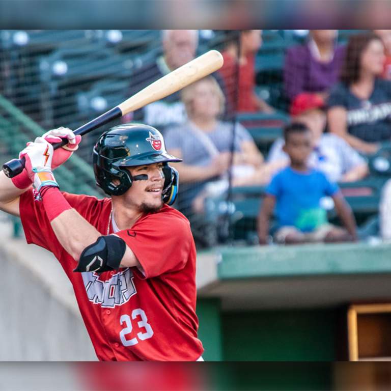 TinCaps player posing at bat at Parkview Field