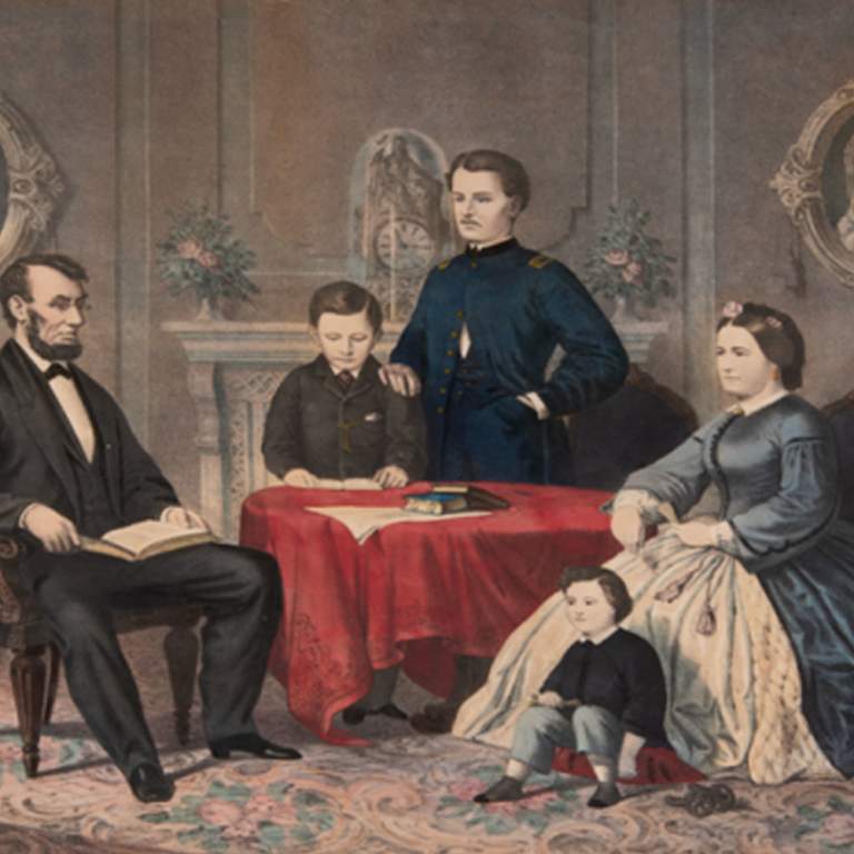 Photo of Abraham Lincoln's family in their home. The Lincolns at Home exhibit runs through 12/31/2026 at the Allen County Public Library Rolland Center for Lincoln Research in Fort Wayne, Indiana.