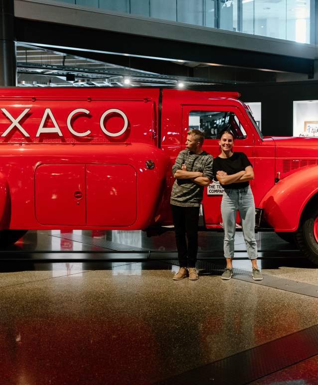 Couple in front of Texaco Truck