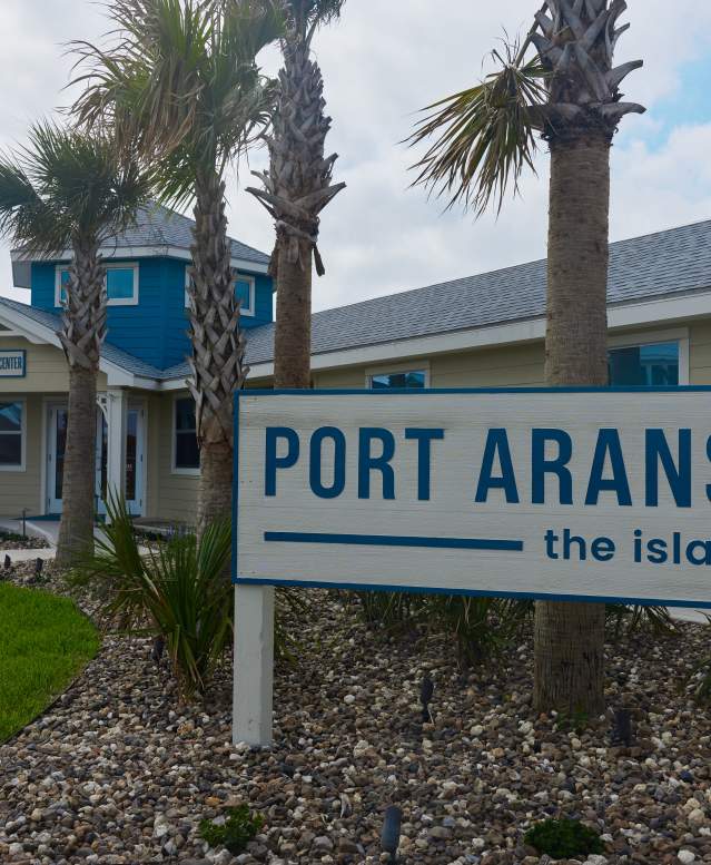 Sign reading Port Aransas the island