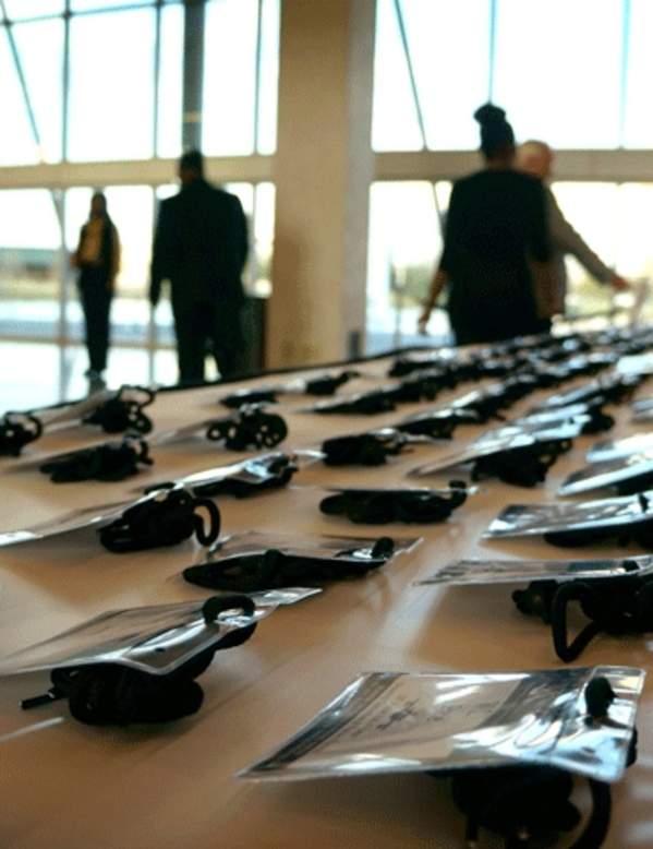 Attendee badges at an event at The Event Centre