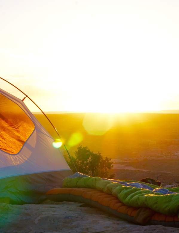Camping with tent and sleeping bags