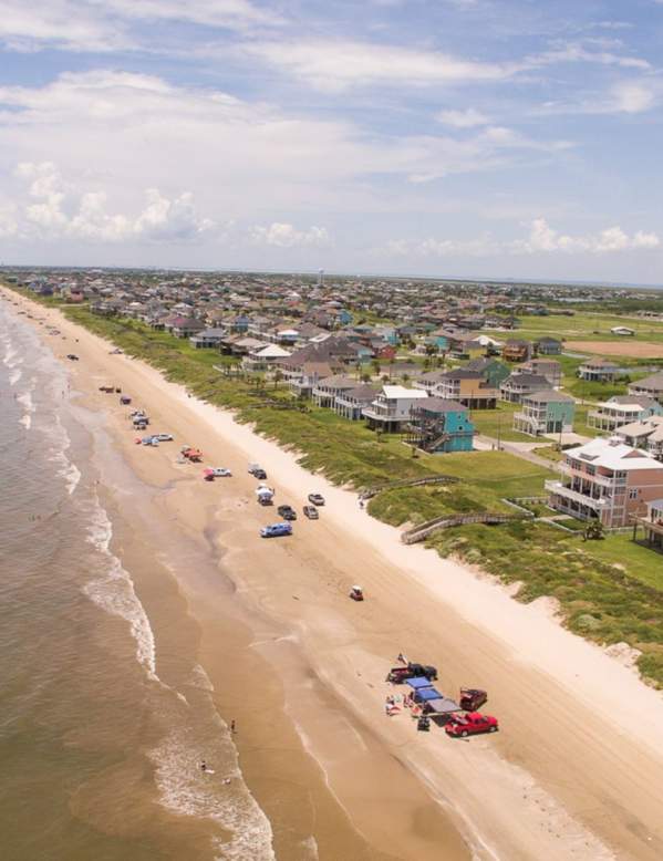 Aerial view of the beach on the Bolivar Peninsula in Texas