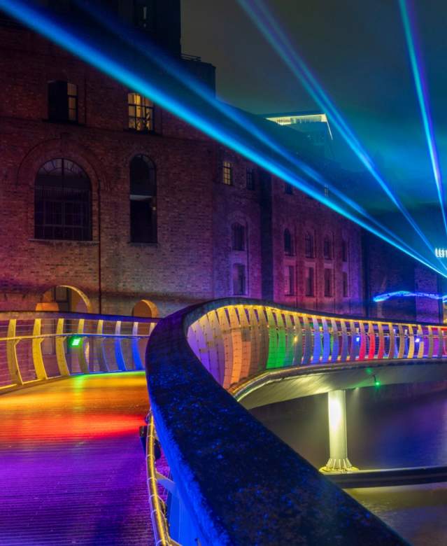 A view of Castle Bridge on Finzels Reach during the Bristol Light Festival