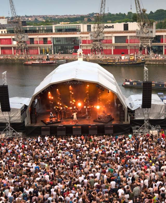 An aerial view of the crowd and stage at Bristol Sounds - Credit Crosstown Concerts