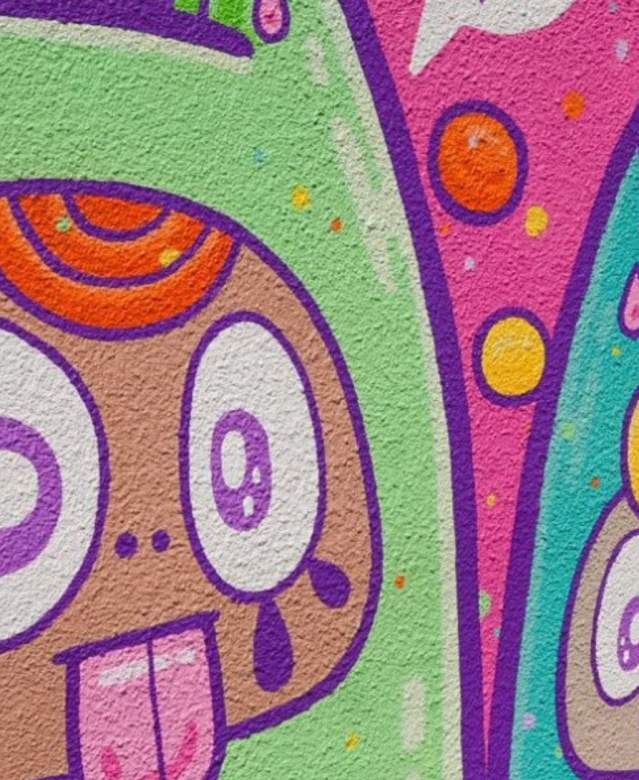Colourful mural by Ejits at Weston Wallz