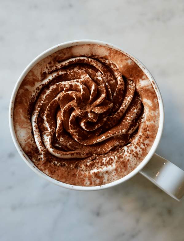Gourmet hot chocolate on a marble table
