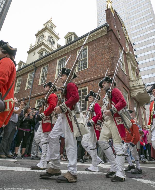 Reenactors marching in Boston, MA for Harborfest