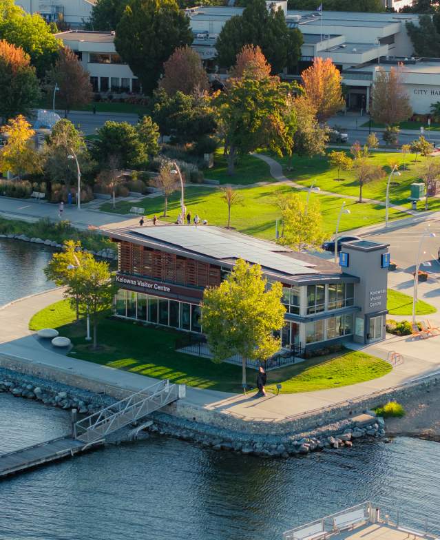 Kelowna Visitor Centre Downtown Kelowna during Fall Aerial