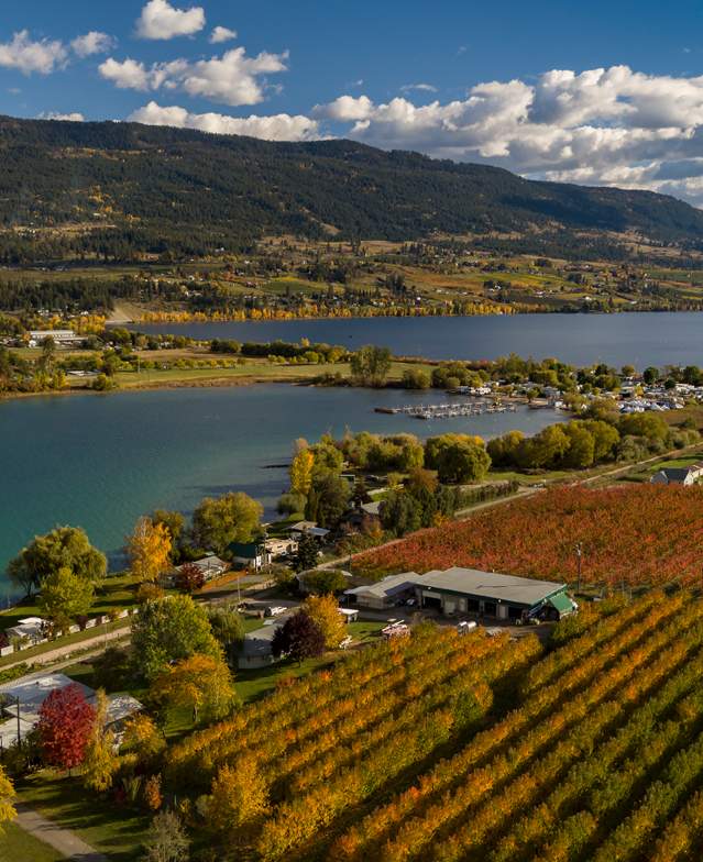 Aerial view of Oyama Lake near Lake Country, BC