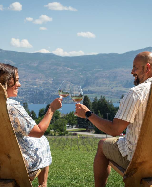 Couple Wine Tasting on Patio at Mt Boucherie Winery 4