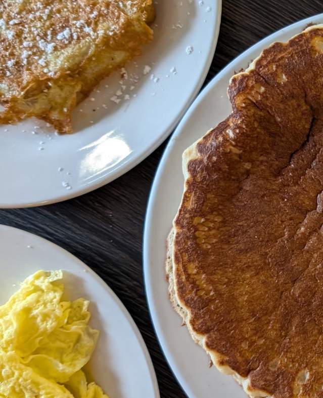 Pancake, French Toast and eggs and sausage