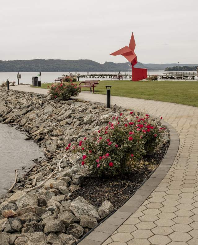 The Riverwalk winding along next to the Hudson River.