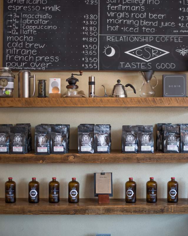 Menu and item display at Coffee Slingers Roasters coffeehouse