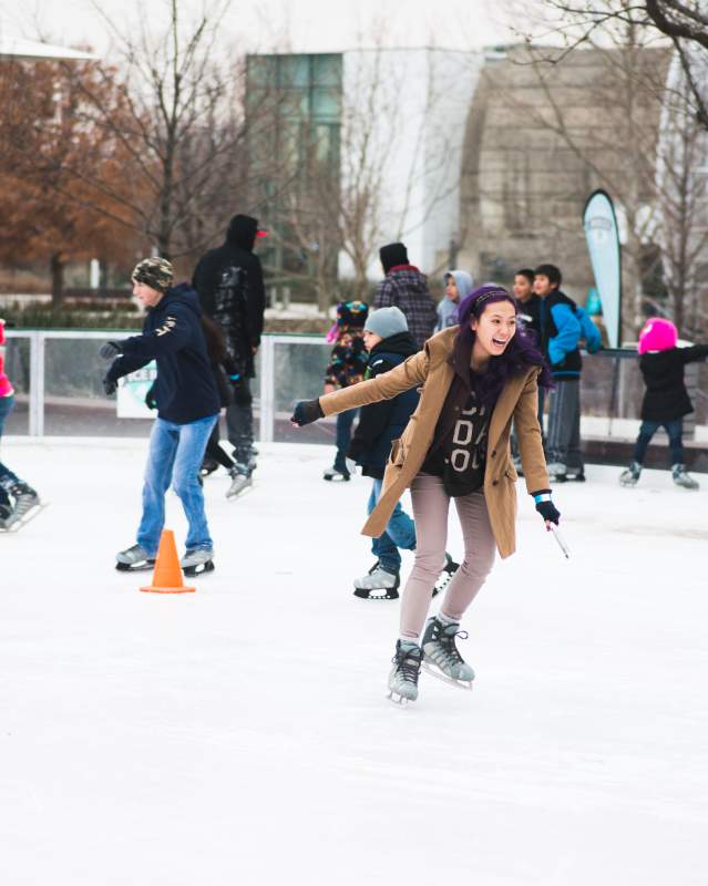 People ice skating at OKC's Devon Ice Rink