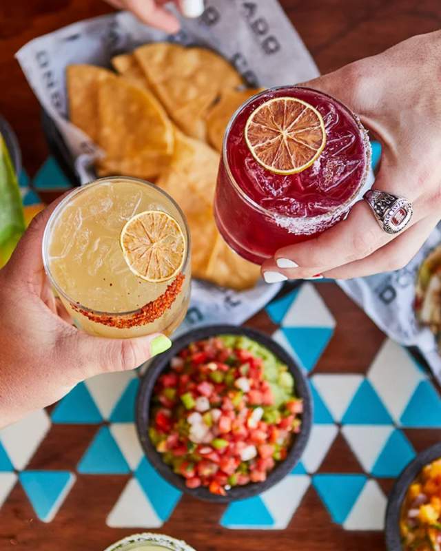 margaritas clinking food restaurant