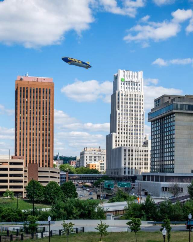 Akron Skyline with Blimp