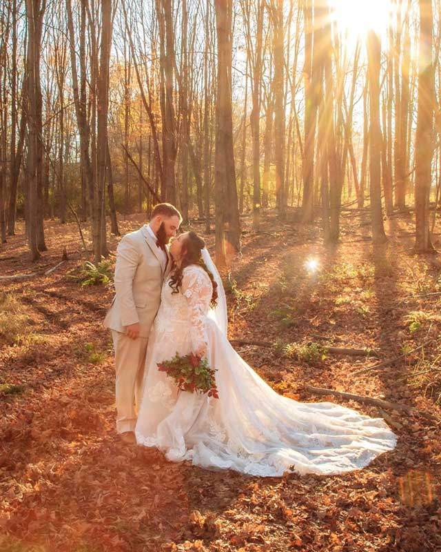 bride and groom in the forest