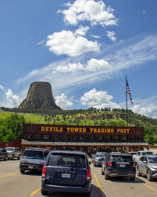 Front of Devils Tower Trading Post with Devils Tower in the background
