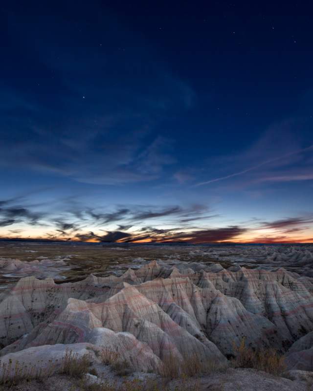 Badlands National Park at dusk