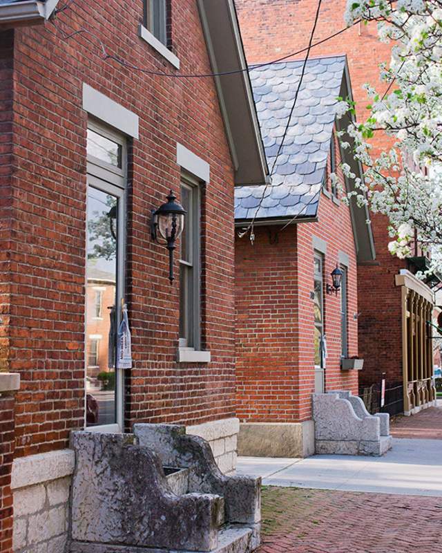Row Of Brick Houses And Trees In German Village In Columbus
