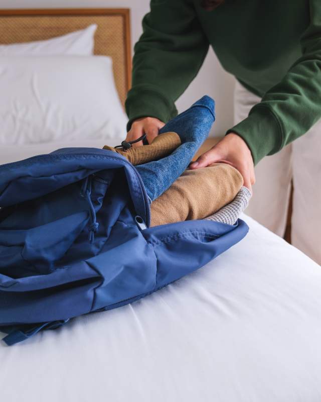 Backpack on bed