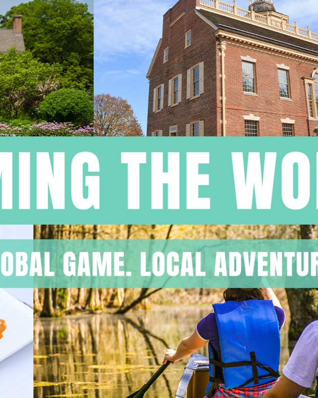 A collage of the FIFA World Cup logo and images representing Delaware, with text reading, "World Cup 2026: Global Game, Local Adventure."