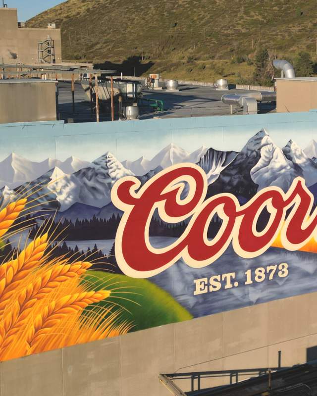 Coors Mural painted in 2023 west facing wall of brewery