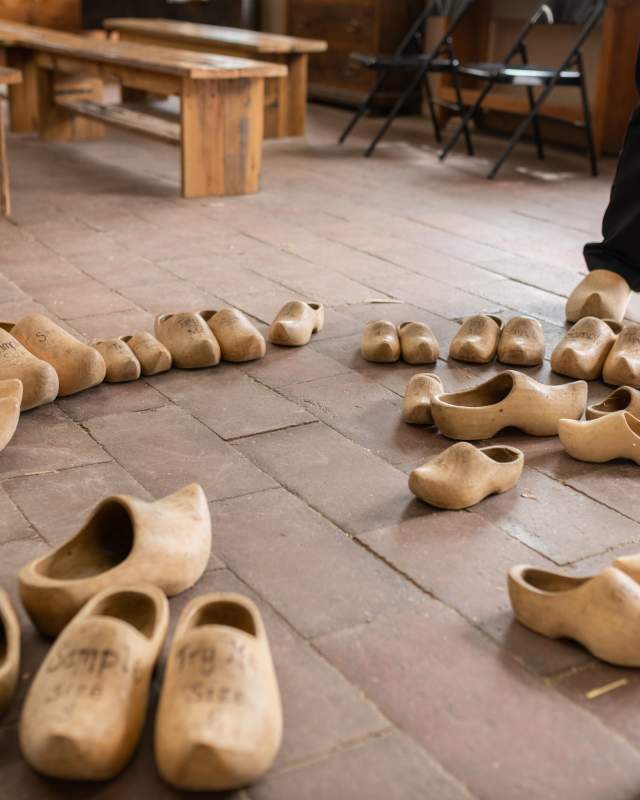 Wooden shoes on the floor at Nelis Dutch Village