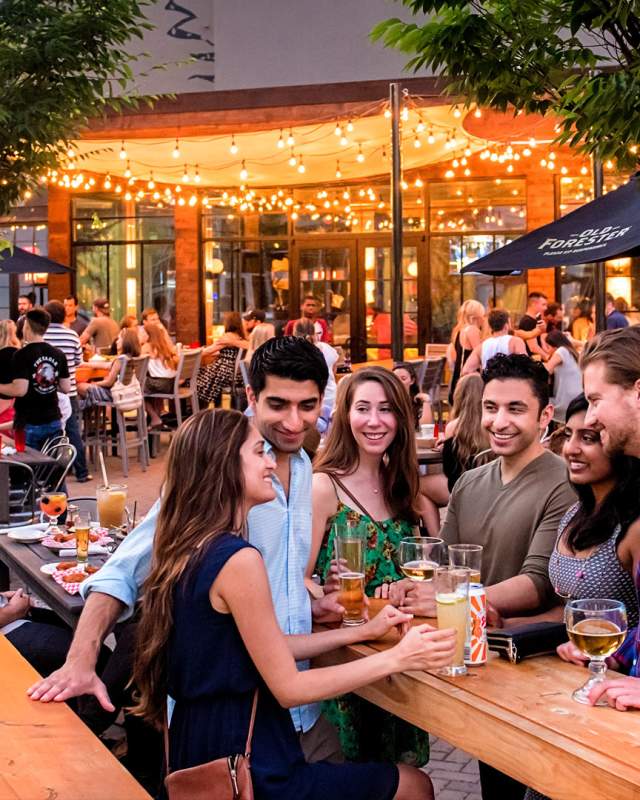 The Eagle's patio occupies a vibrant corner of Mass Ave and is a favorite for those seeking southern cooking and city vibes.