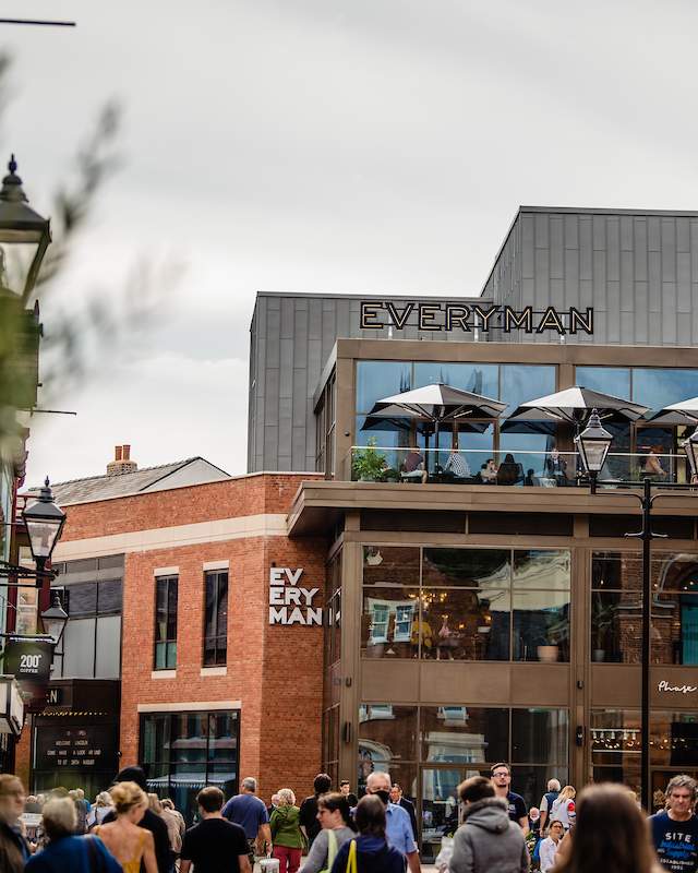 Exterior shot of Everyman cinema sign and balcony