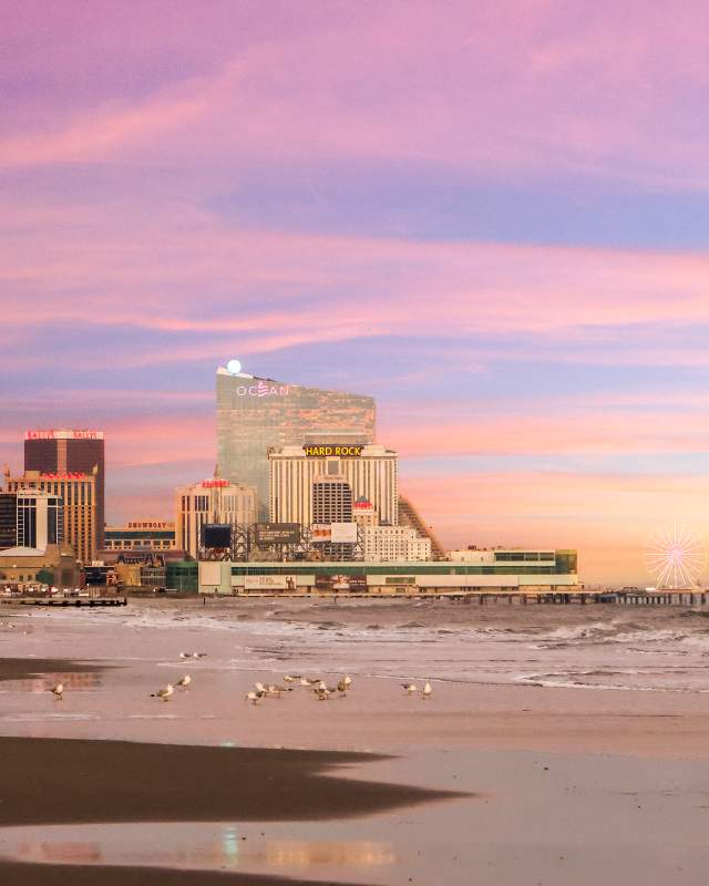 View of shoreline and city