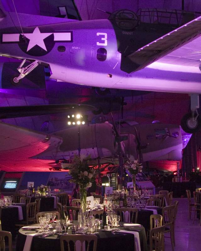 The Conservation Hall, IWM Duxford set for a gala dinner