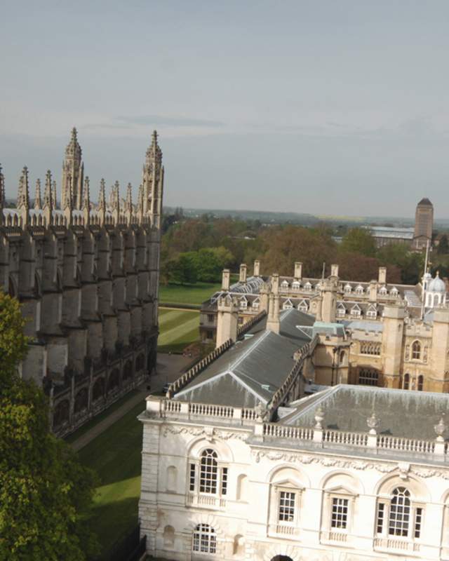 An aerial view of King's College Chapel and the Senate House