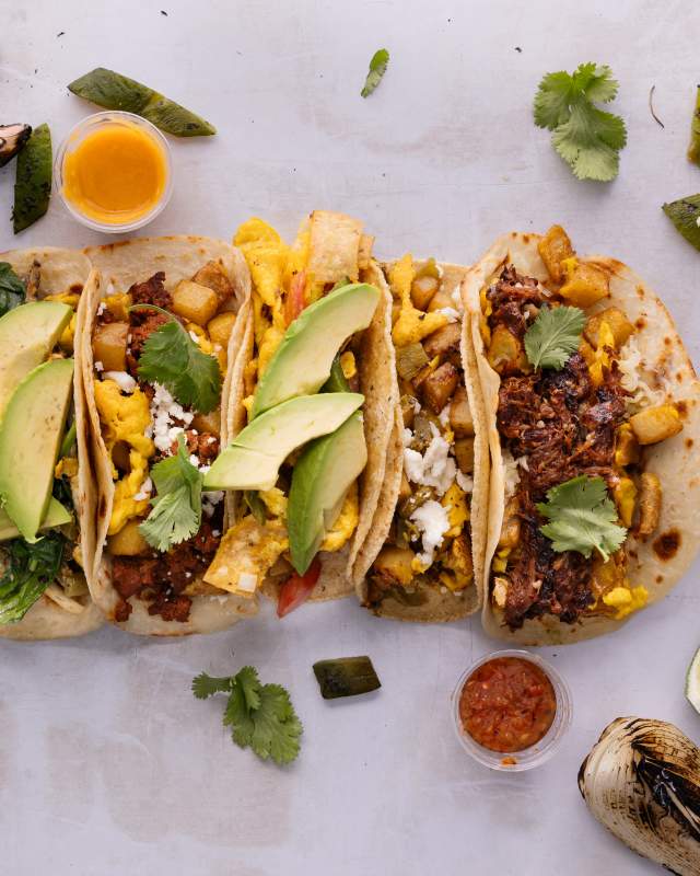 Start the day with a lineup of Mañana breakfast tacos.