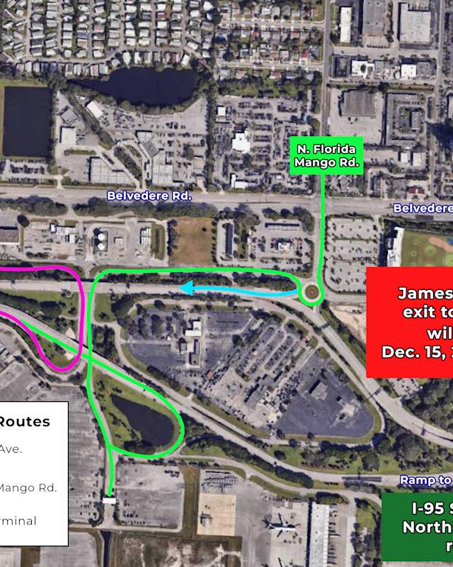 Map displaying a temporary road closure effective December 15, 2025, with surrounding streets shown as alternate routes for access.